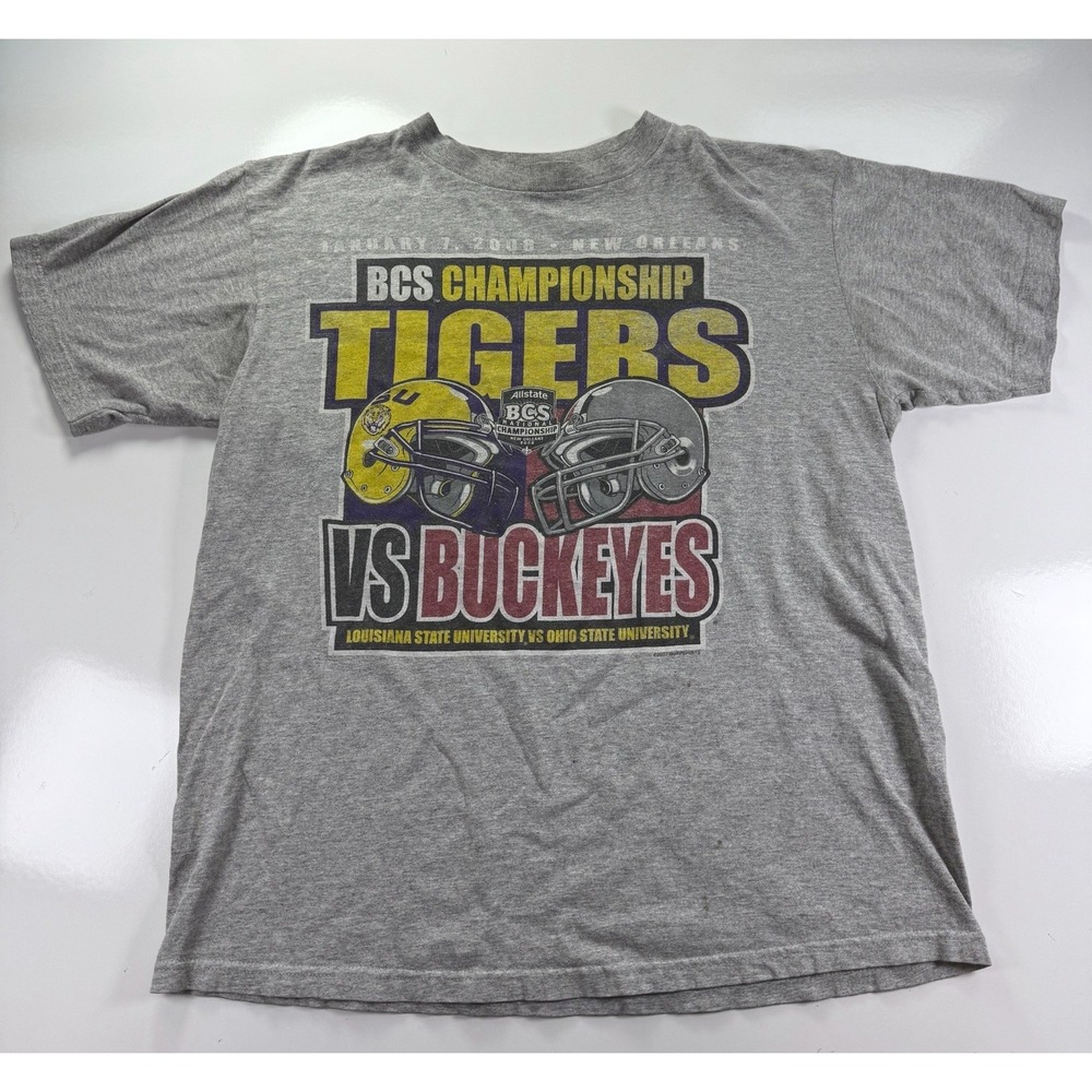 Mens L BCS Championship 2008 Buckeyes vs LSU Tigers University Shirt Gray Tee